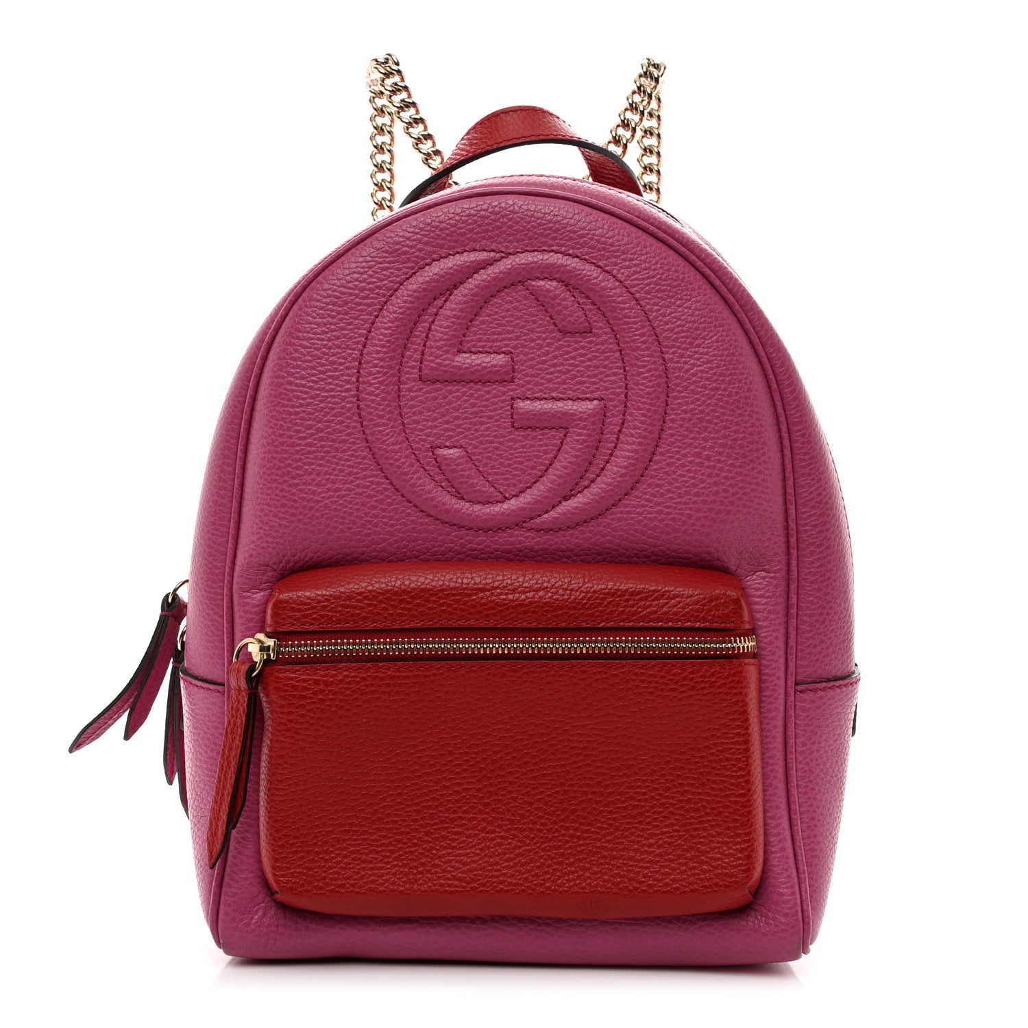 Gucci Pebbled Calfskin Soho Chain Backpack Red Pink 1 of 12