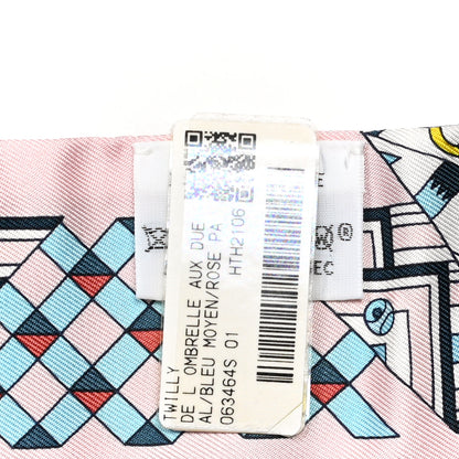 Hermes Silk De l'Ombrelle Aux Duels Twilly Bleu Moyen Rose Pale 4 of 4