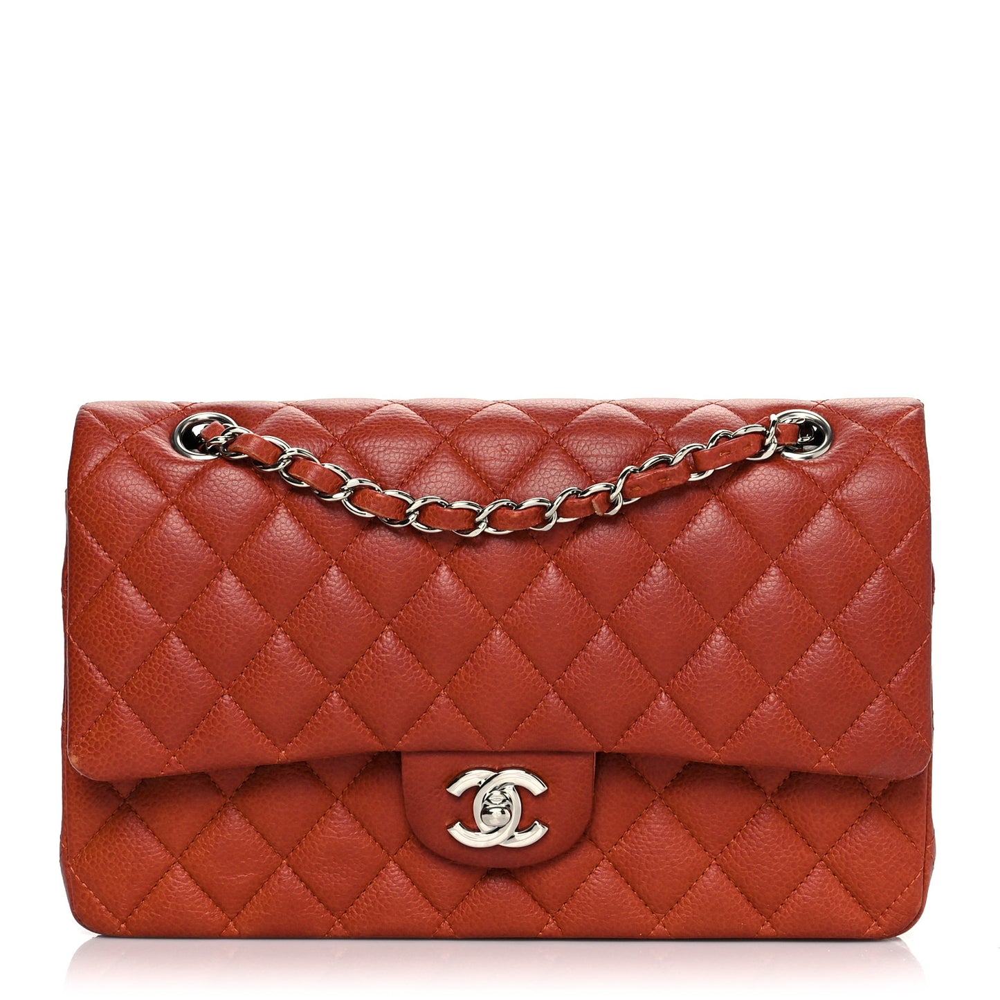 Caviar Quilted Medium Double Flap Red