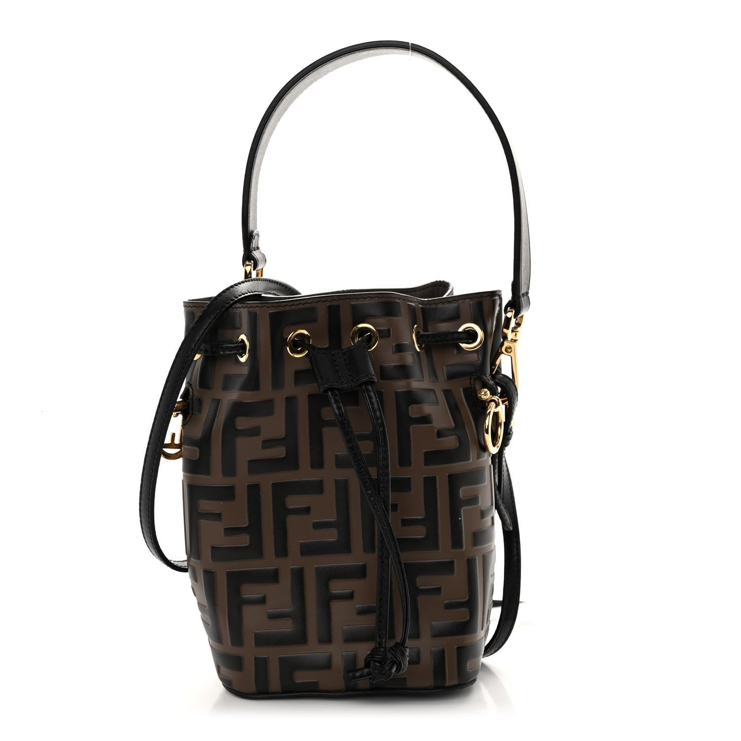 Fendi Vitello Liberty F is Fendi Bi-Color FF 1974 Embossed Mini Mon Tresor Bucket Bag Maya Black 1 of 9