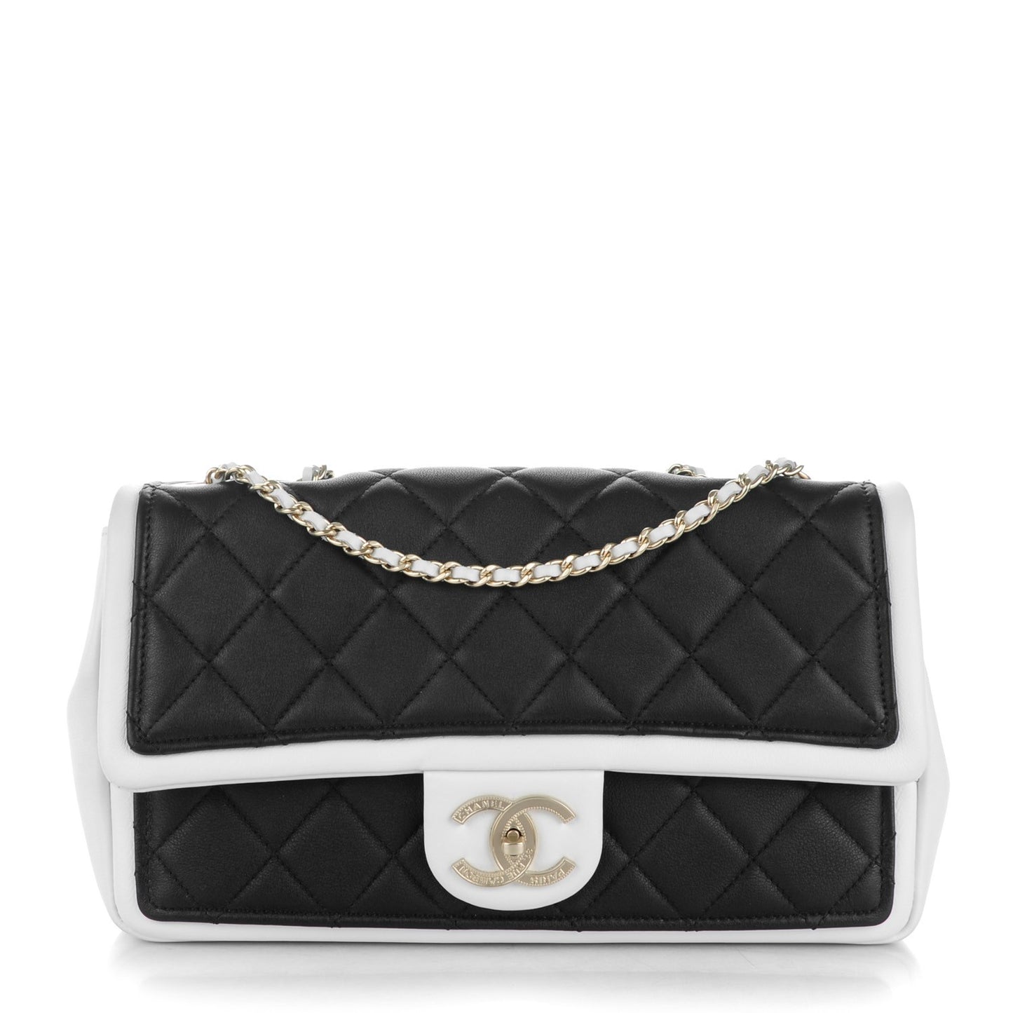 Lambskin Quilted Graphic Medium Flap Black White