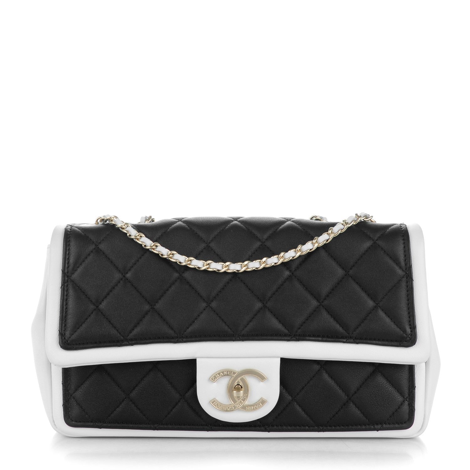 Chanel Lambskin Quilted Graphic Medium Flap Black White 1 of 8