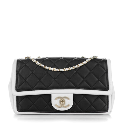Chanel Lambskin Quilted Graphic Medium Flap Black White 1 of 8
