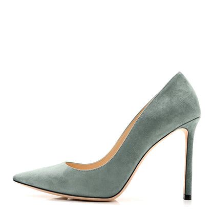 Jimmy Choo Suede Romy 100 Pumps 38 Verdi Gris 1 of 11