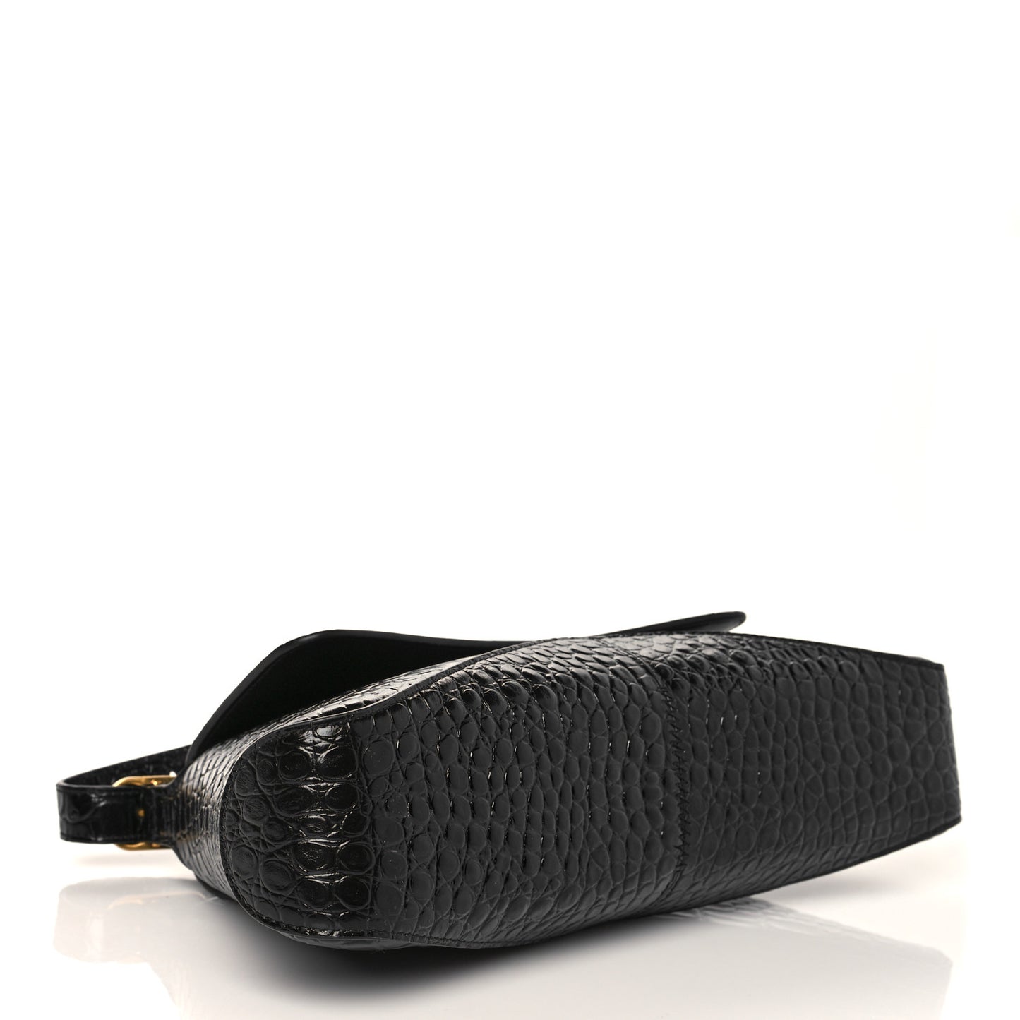 Shiny Super Supple Calfskin Crocodile Embossed Medium XX Flap Bag Black