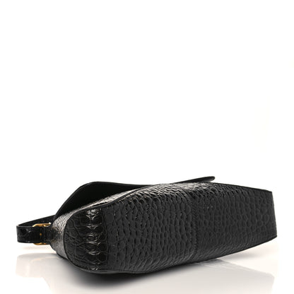 Balenciaga Shiny Super Supple Calfskin Crocodile Embossed Medium XX Flap Bag Black 4 of 9