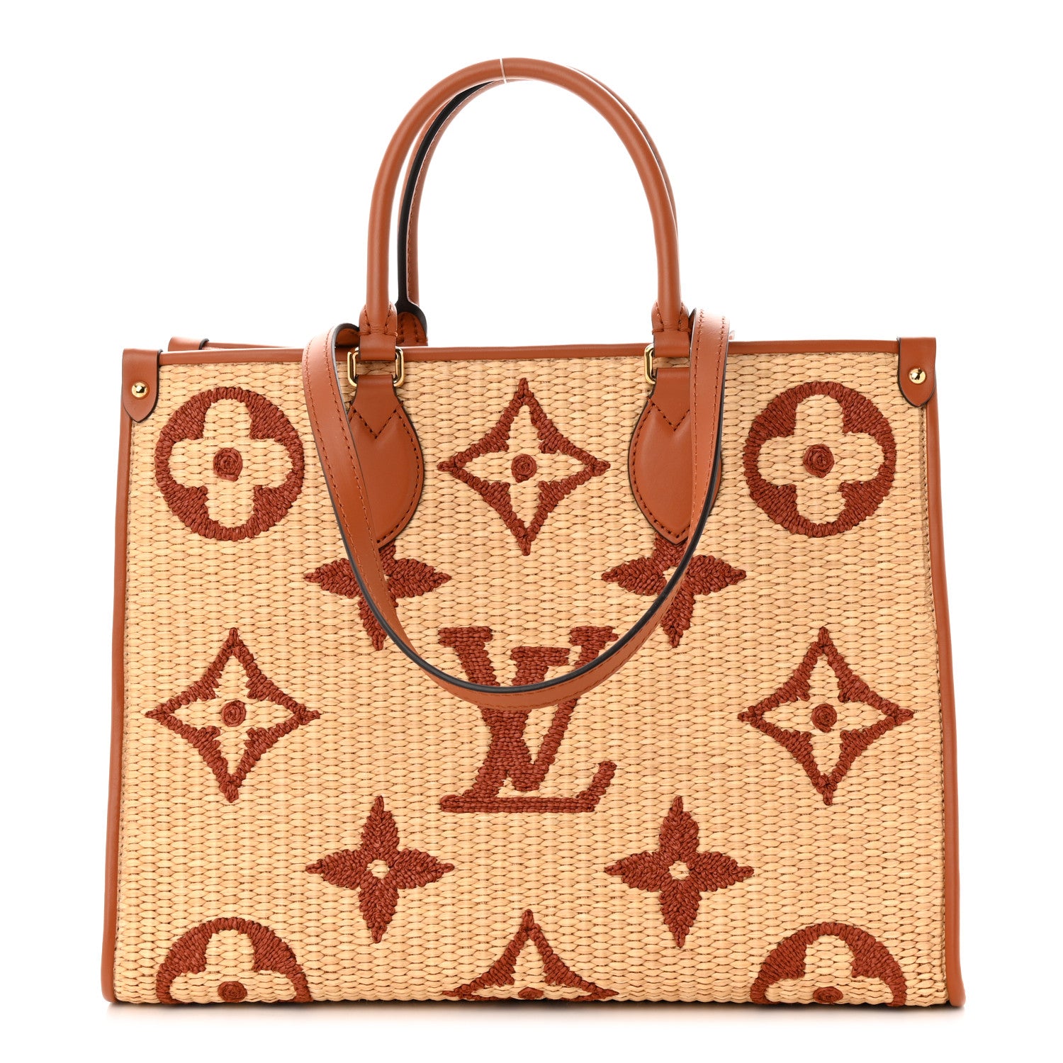 Louis Vuitton Raffia Calfskin Monogram Giant Onthego MM Tan 1 of 10