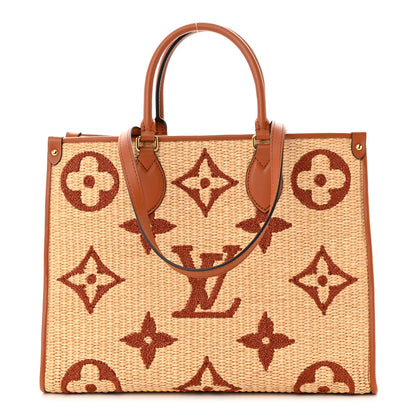 Louis Vuitton Raffia Calfskin Monogram Giant Onthego MM Tan 1 of 10