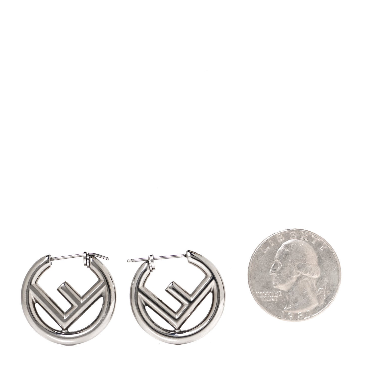 Metal FF Hoop Earrings Silver