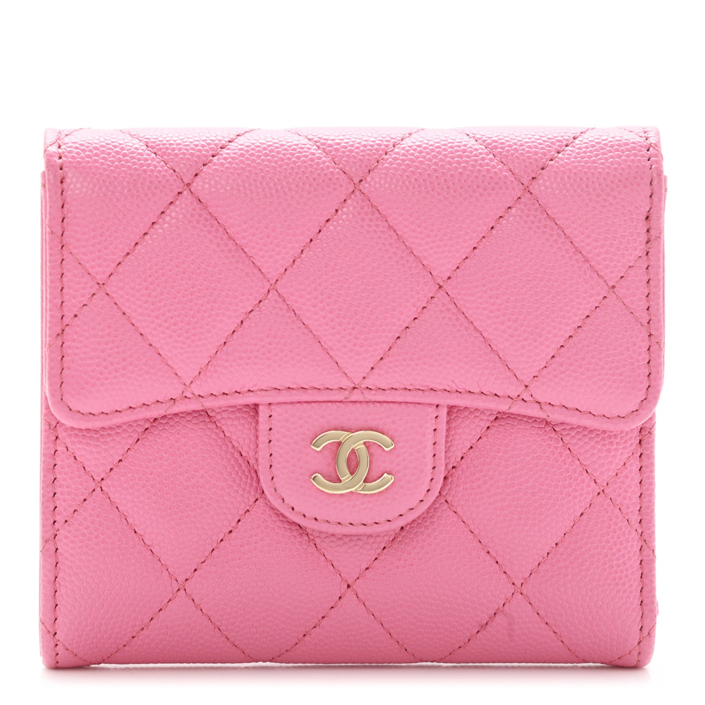 Caviar Quilted Compact Flap Wallet Pink