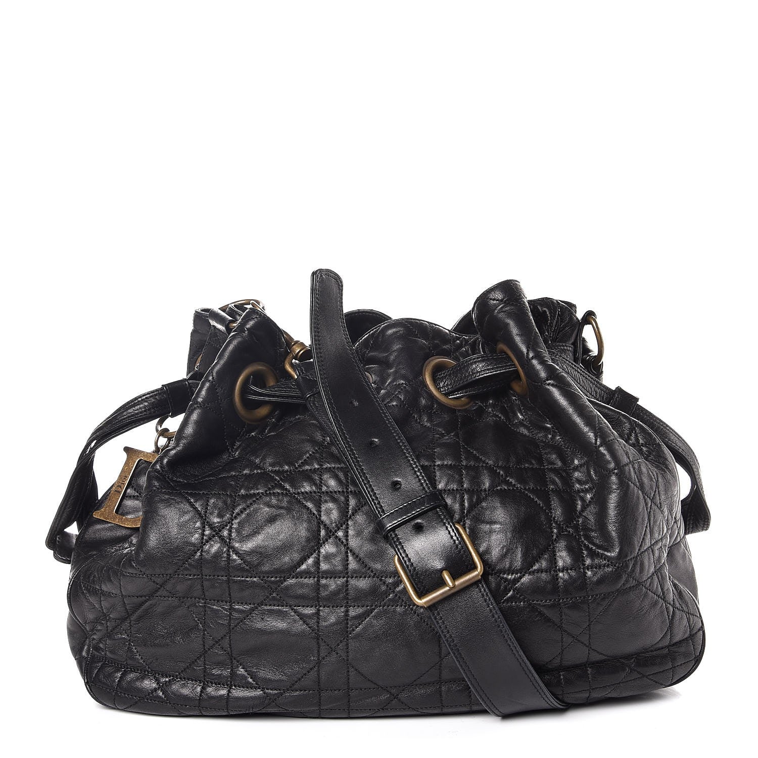 Christian Dior Lambskin Cannage Stitched Drawsting Tote Black 1 of 9