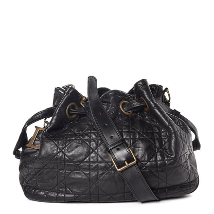Christian Dior Lambskin Cannage Stitched Drawsting Tote Black 1 of 9