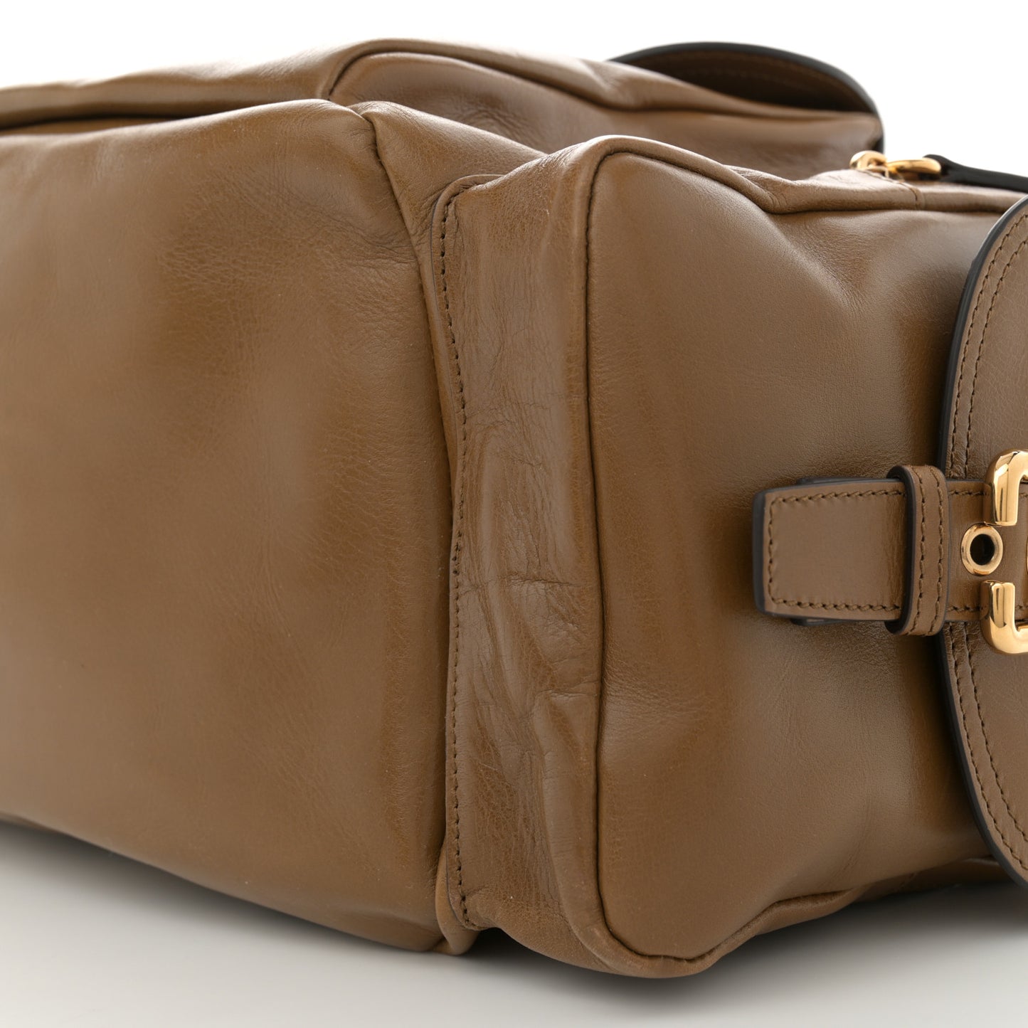 Shiny Calfskin Large Double Carrry Camera Bag Dark Khaki