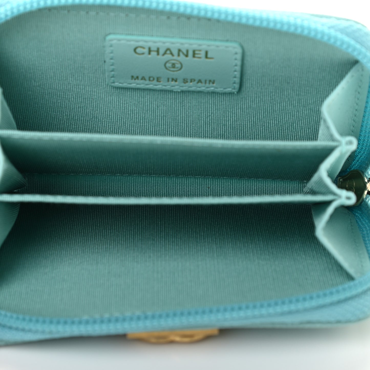 Caviar Quilted Boy Zip Around Coin Purse Wallet Light Blue