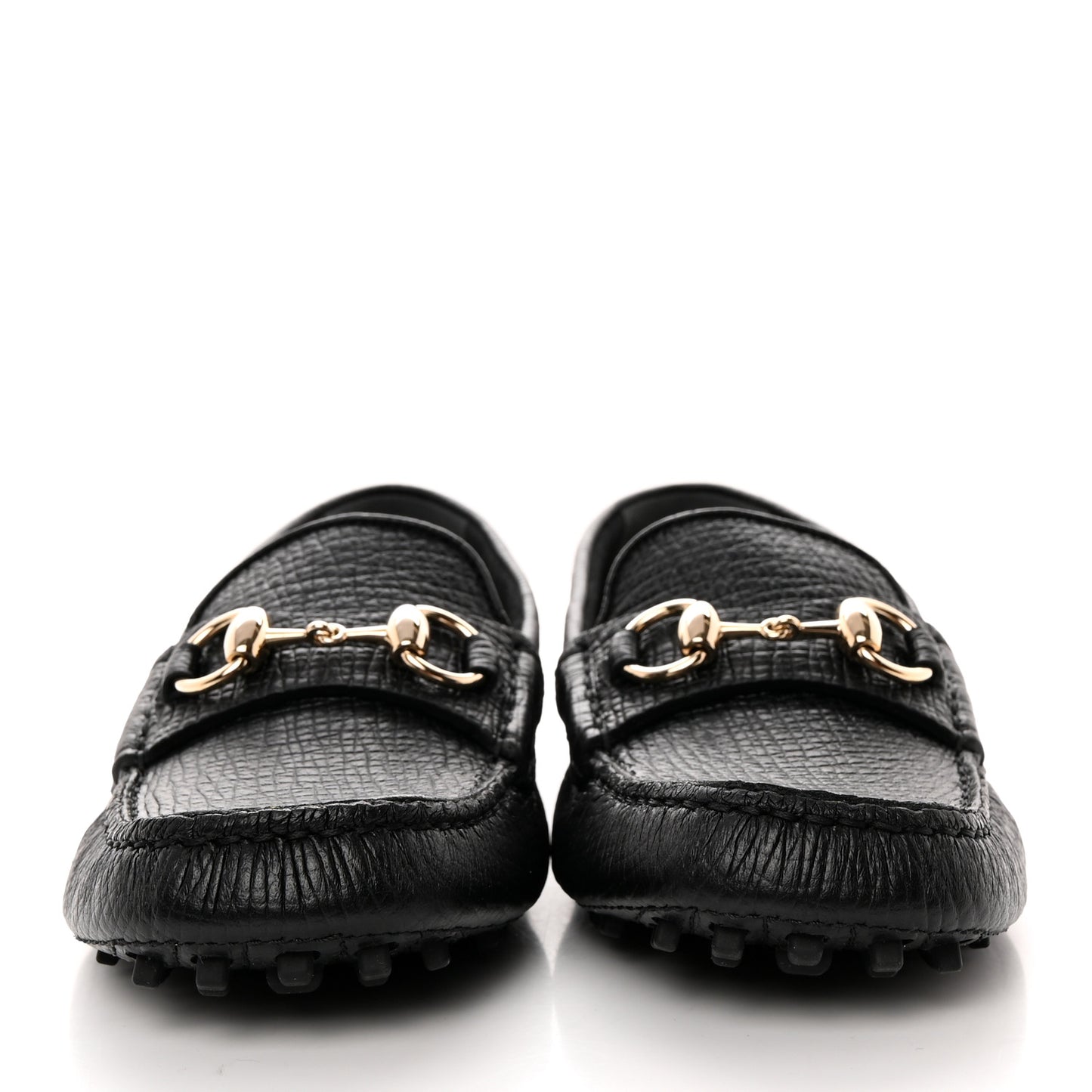 Textured Calfskin Womens Horsebit Loafers 36 Black