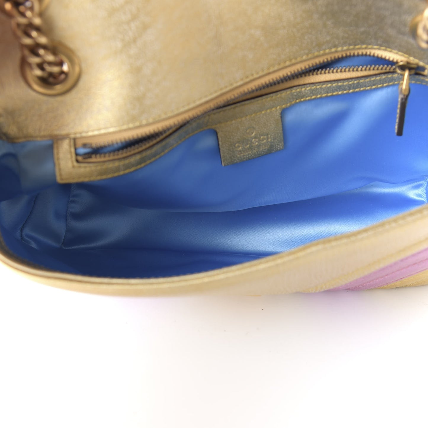Metallic Calfskin Matelasse Small GG Marmont Shoulder Bag Gold Pink