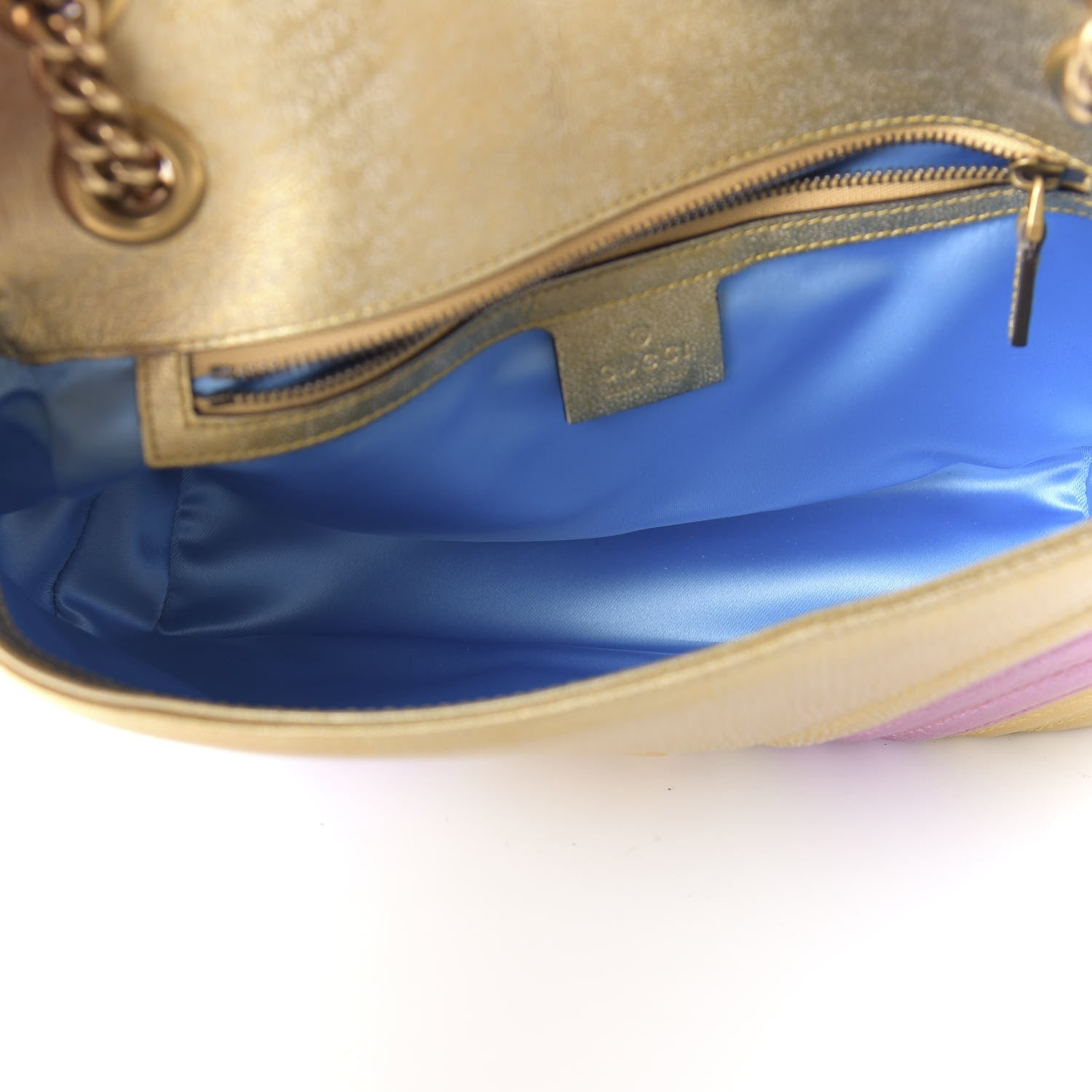 Gucci Metallic Calfskin Matelasse Small GG Marmont Shoulder Bag Gold Pink 5 of 10