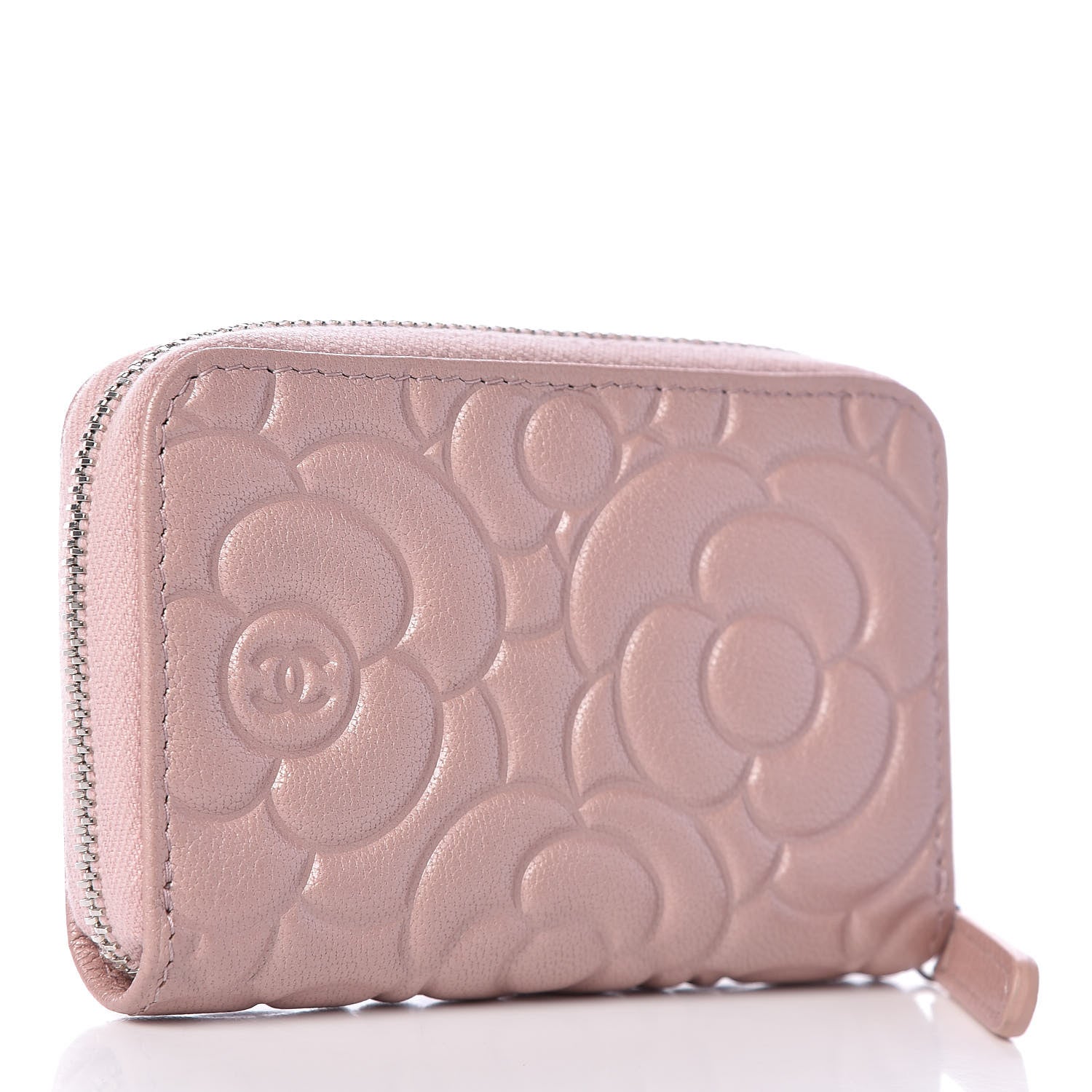 Chanel Goatskin Camellia Embossed Zip Coin Purse Pink 3 of 8