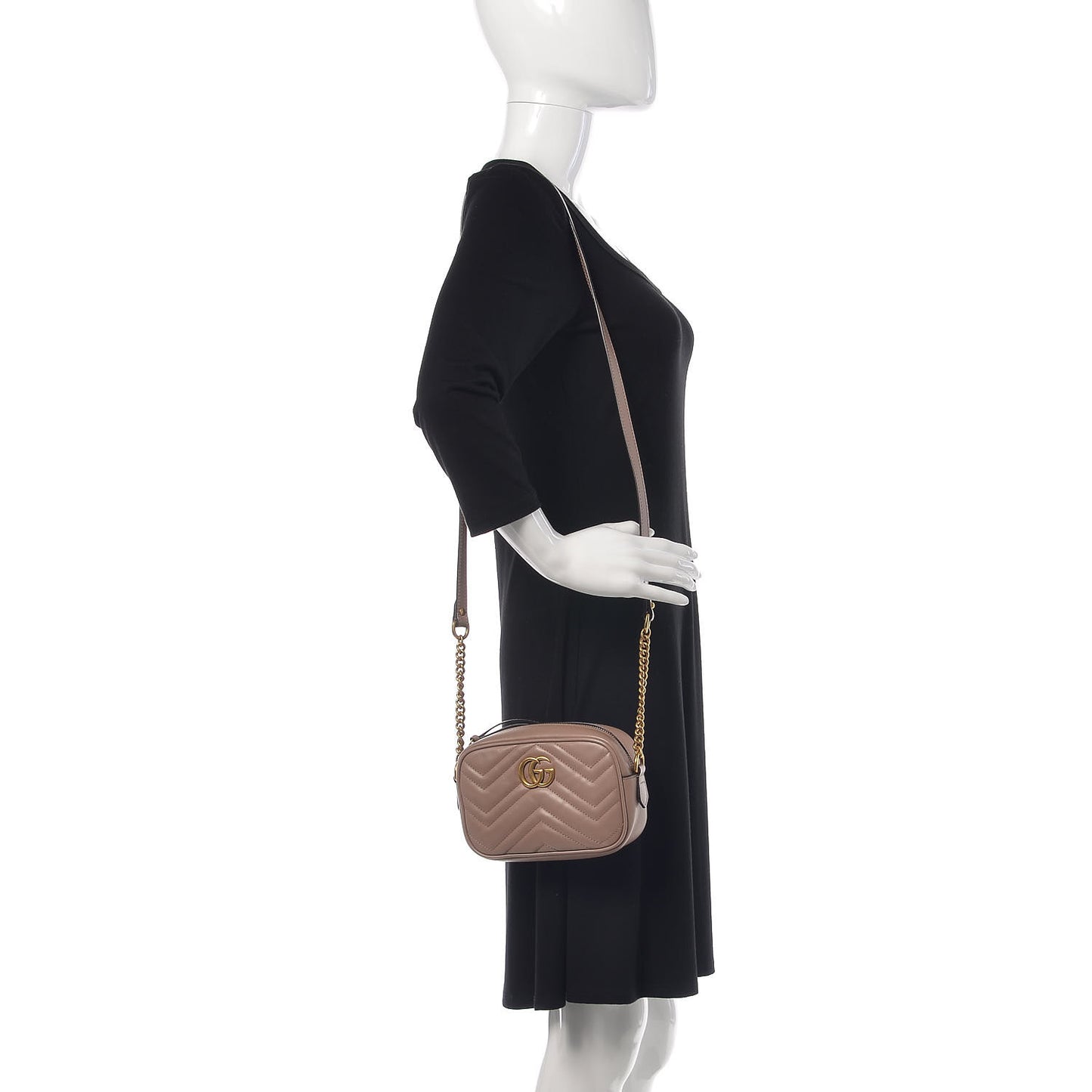 Calfskin Matelasse Mini GG Marmont Chain Shoulder Bag Nude