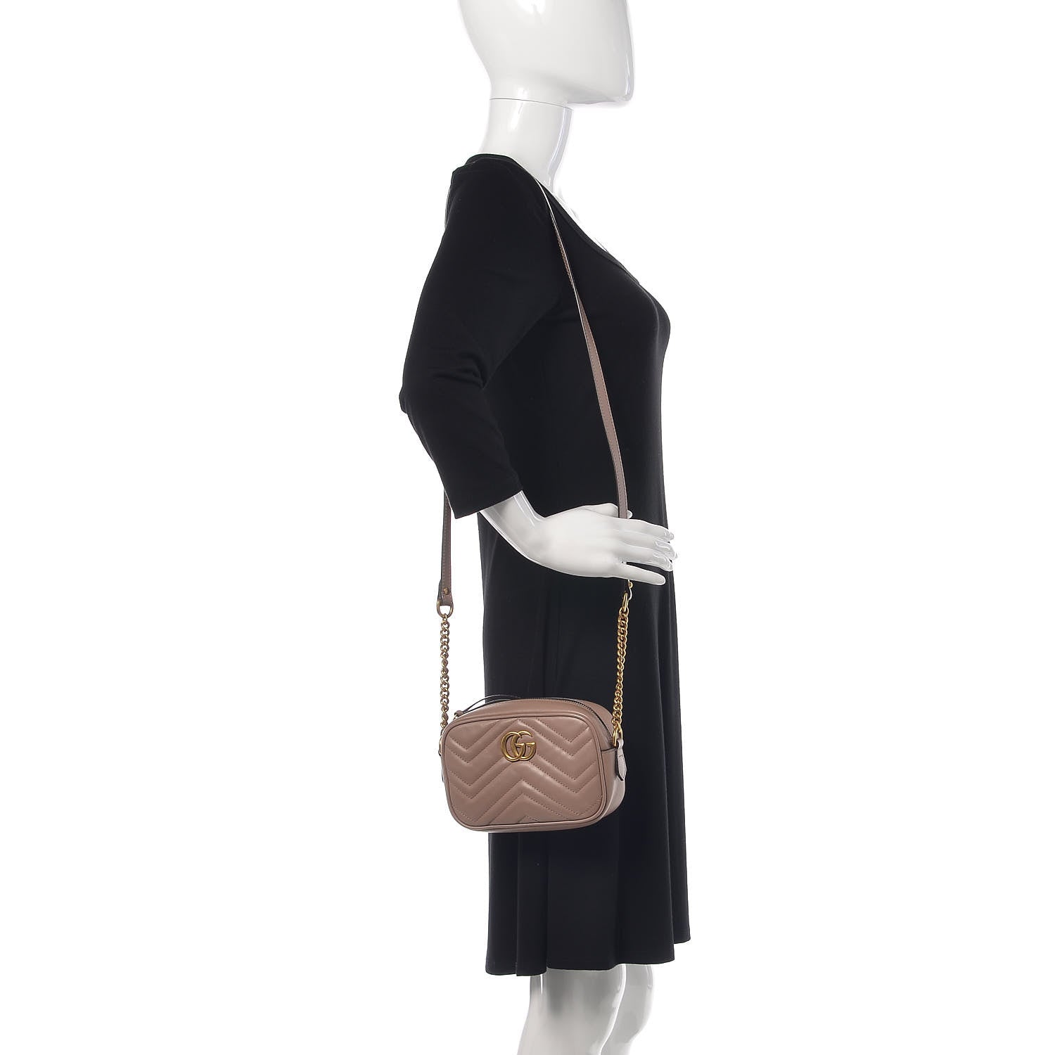 Gucci Calfskin Matelasse Mini GG Marmont Chain Shoulder Bag Nude 2 of 9