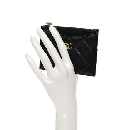 Chanel Lambskin Quilted Zip Card Holder Black 2 of 7