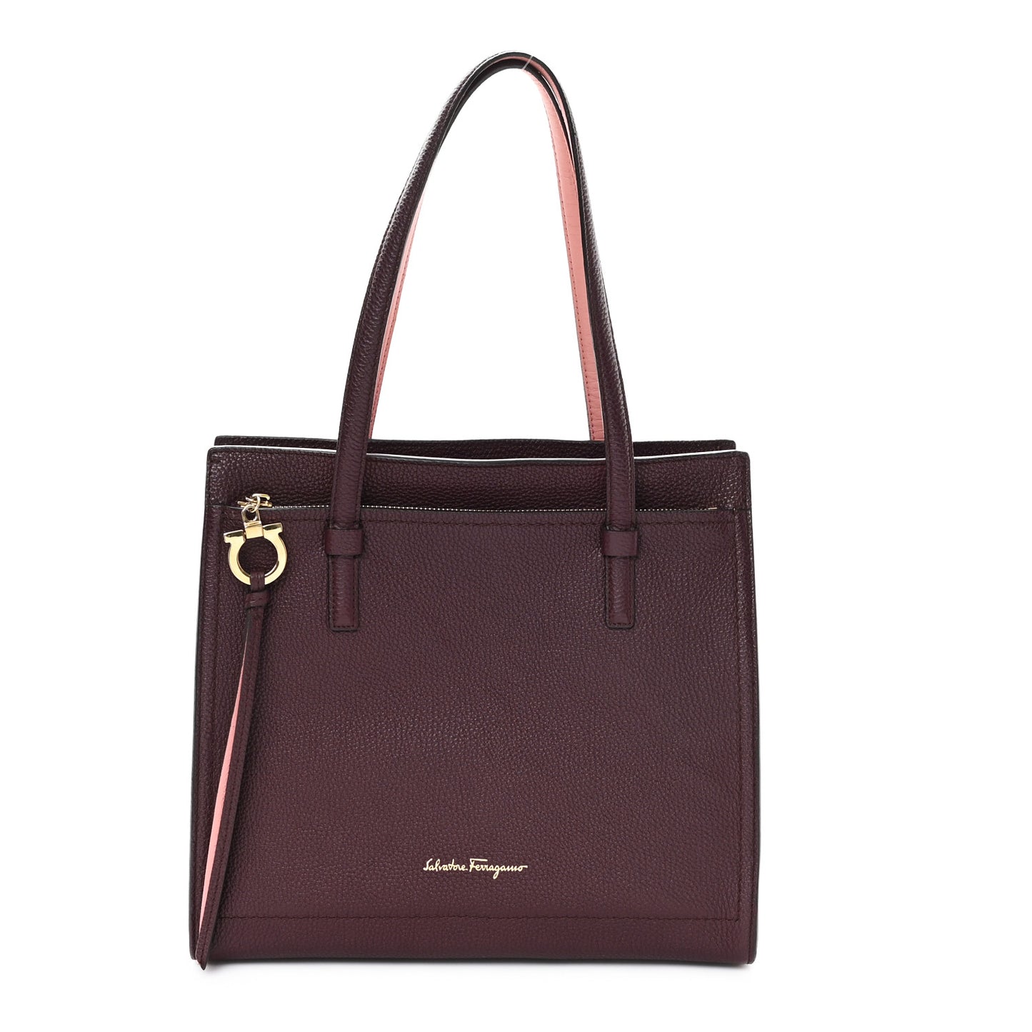 Hammered Calfskin Double Handle Medium Amy Tote Burgundy