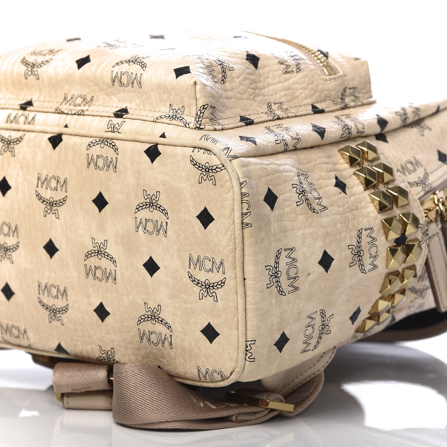 MCM Visetos Small Side Stud Stark Backpack Beige 8 of 10