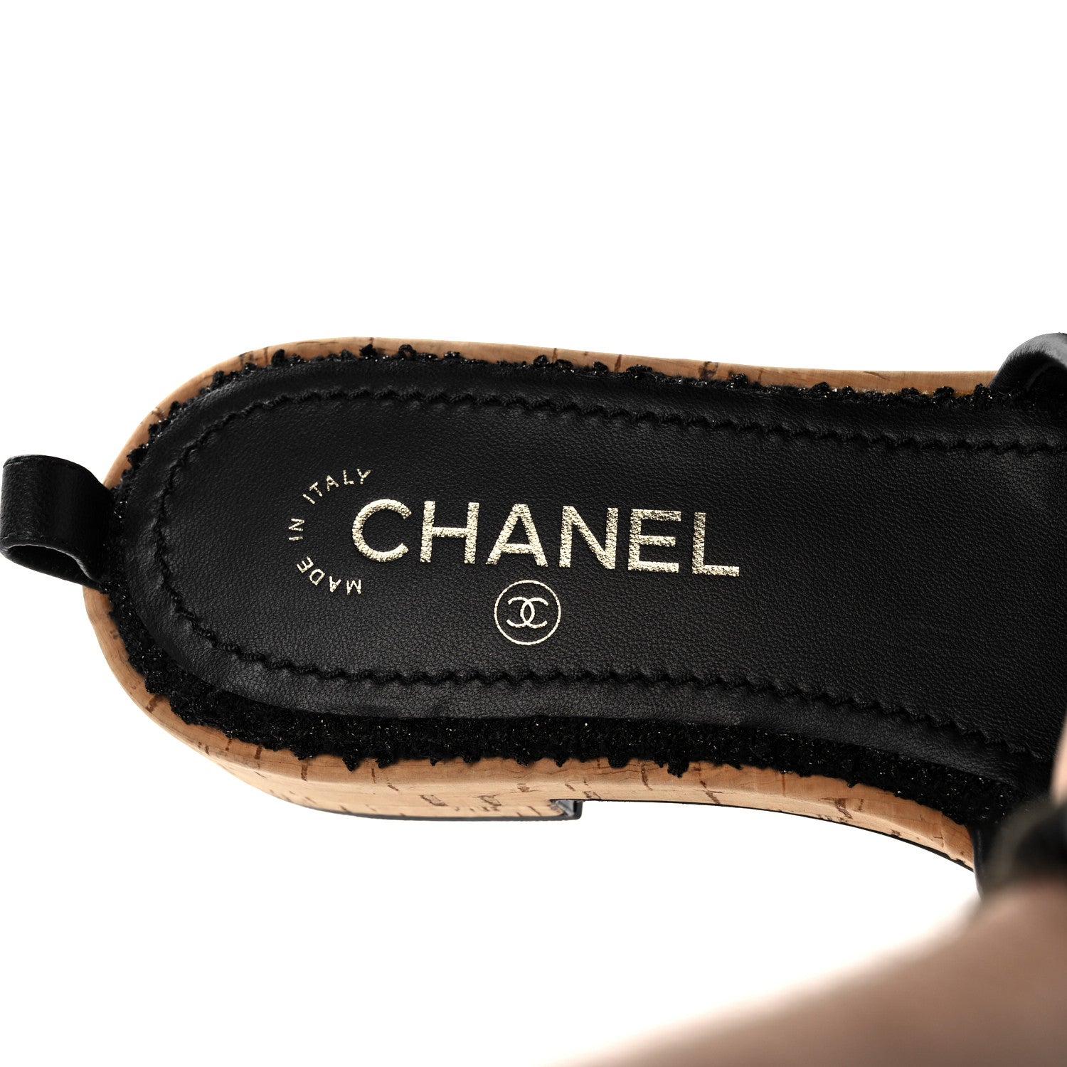Chanel Tweed Cork CC Chain Mule Sandal 38 Black 7 of 9