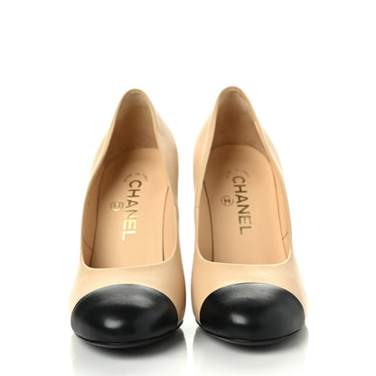 Chanel Lambskin Grosgrain Cap Toe Pearl Pumps 37 Black 2 of 8