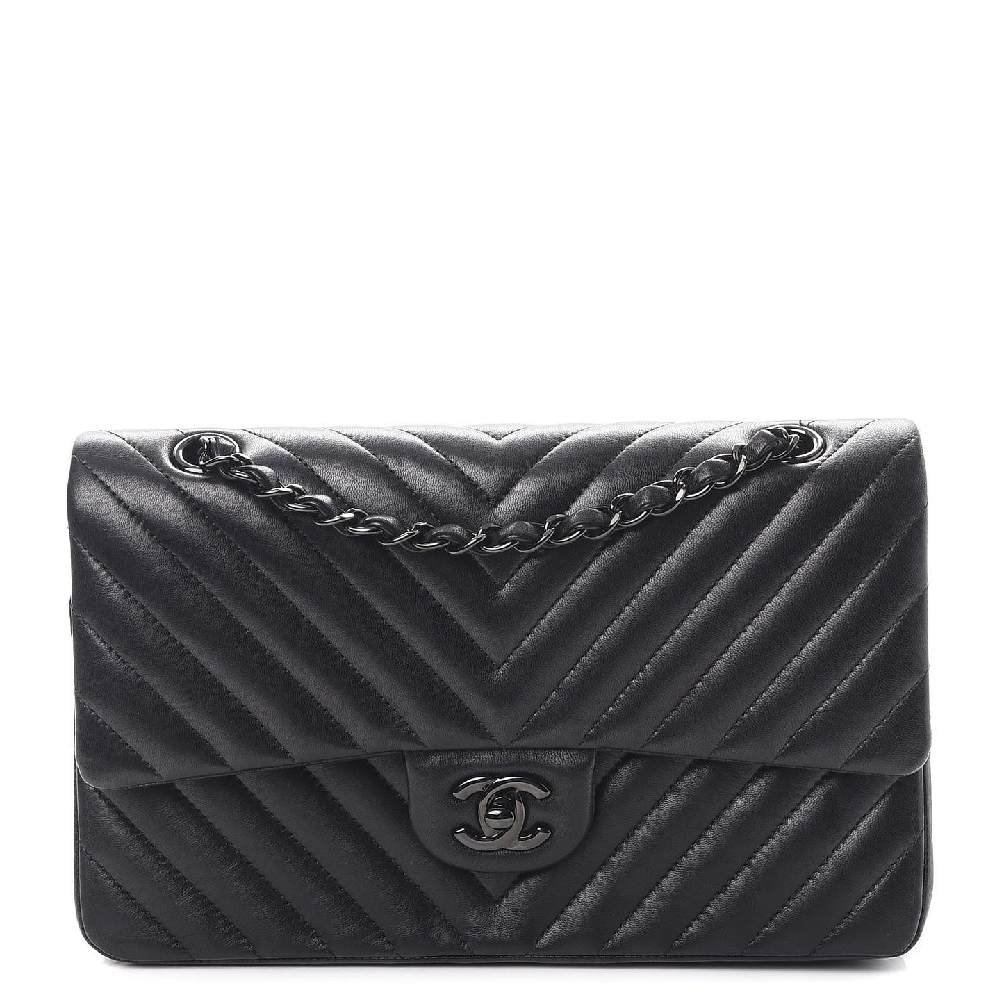 Lambskin Chevron Quilted Medium Double Flap So Black