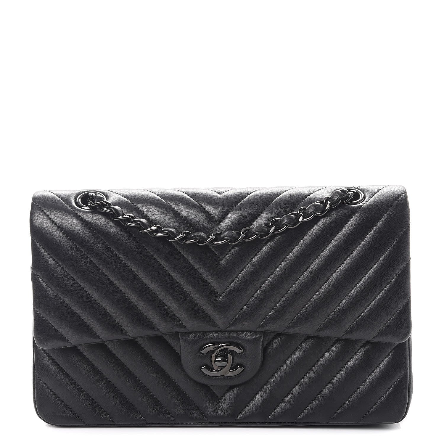 Chanel Lambskin Chevron Quilted Medium Double Flap So Black 1 of 9