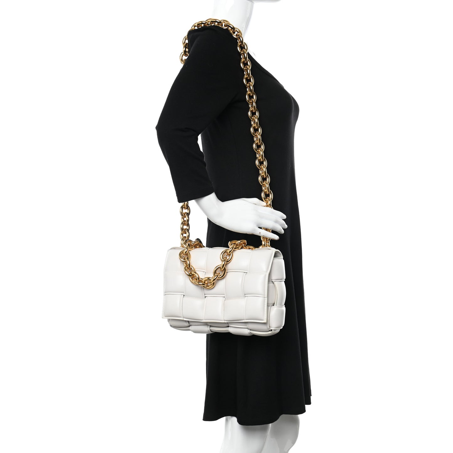 Lambskin Maxi Intreccio Padded Chain Cassette Crossbody Bag White