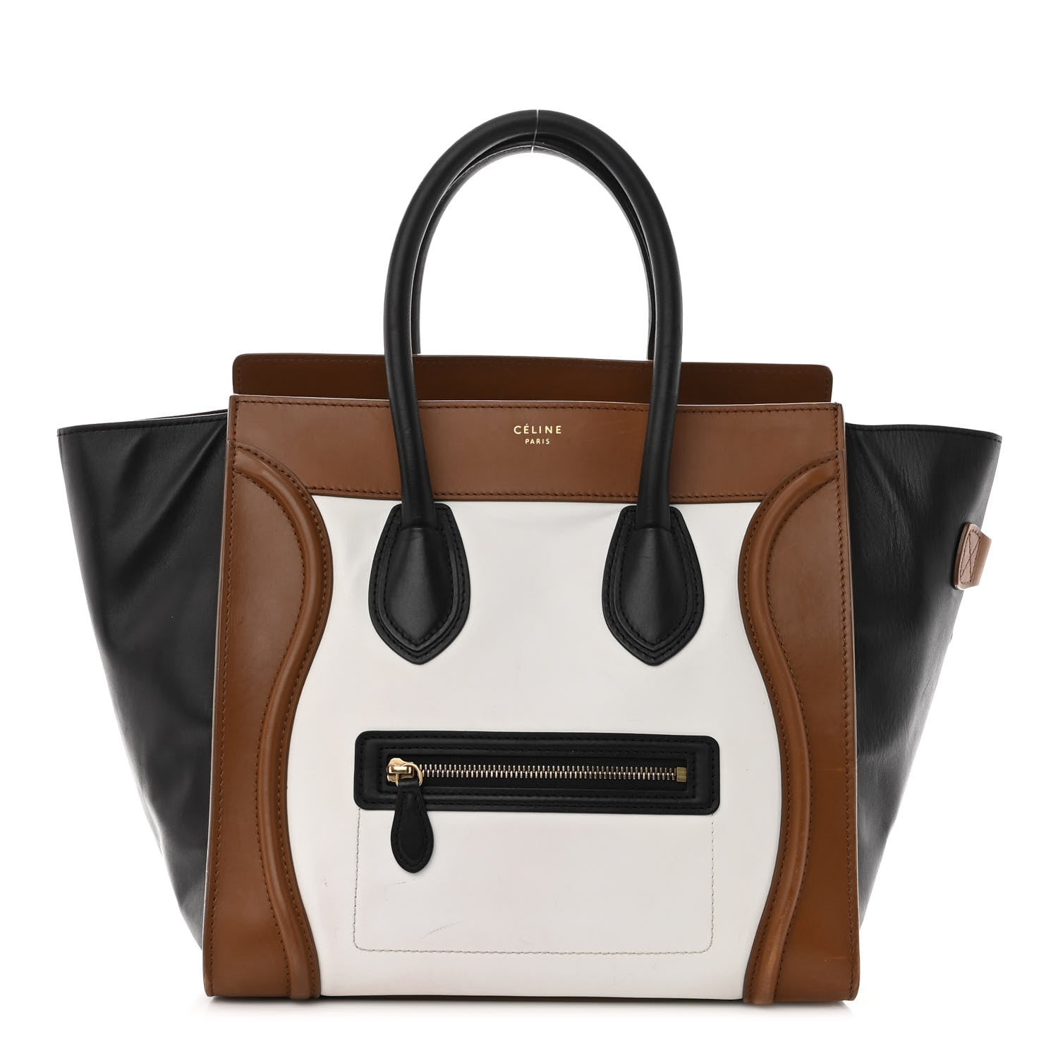 Celine Satin Calfskin Mini Tri-Color Luggage White Brown 1 of 18