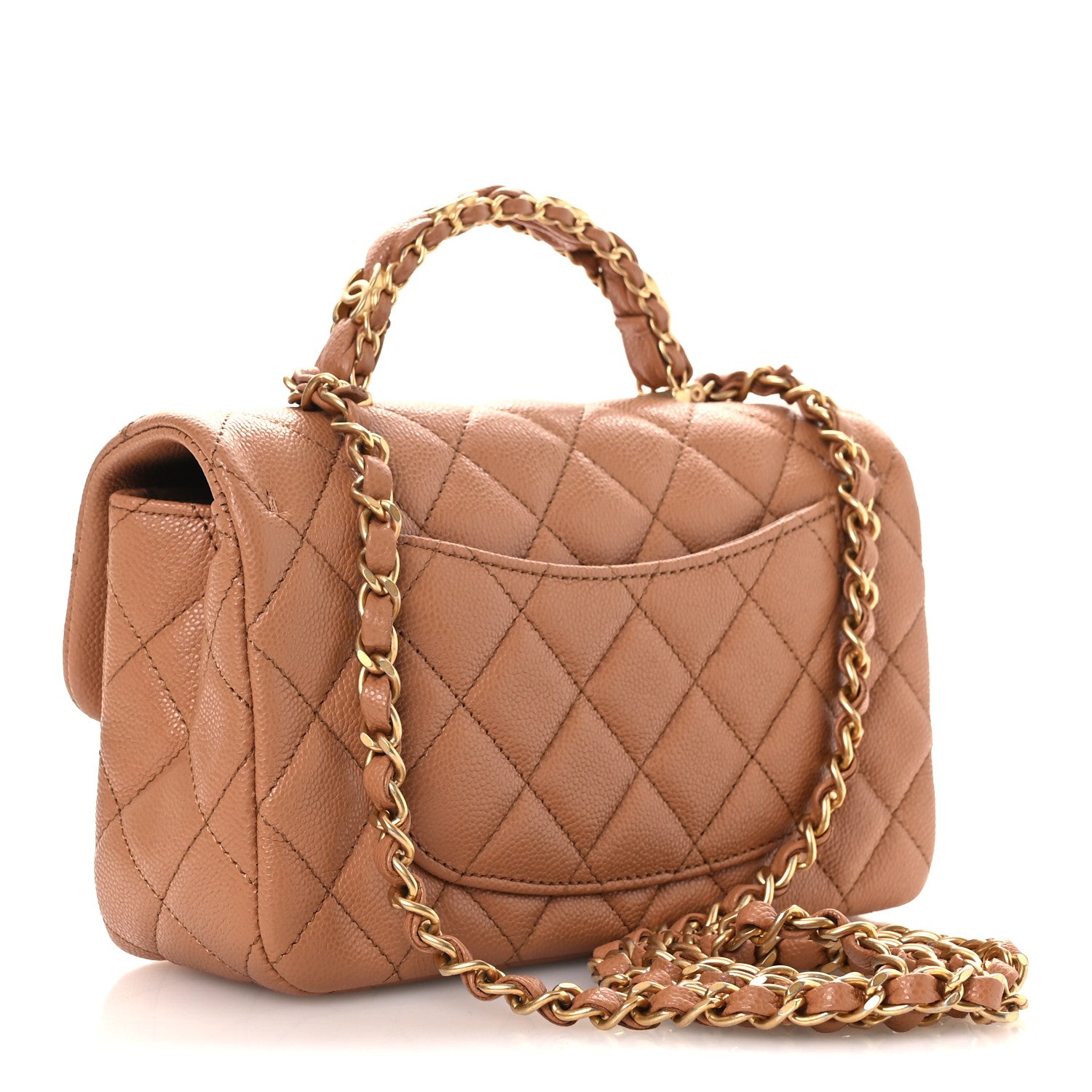 Chanel Caviar Quilted Mini Handy CC Flap Camel 3 of 14