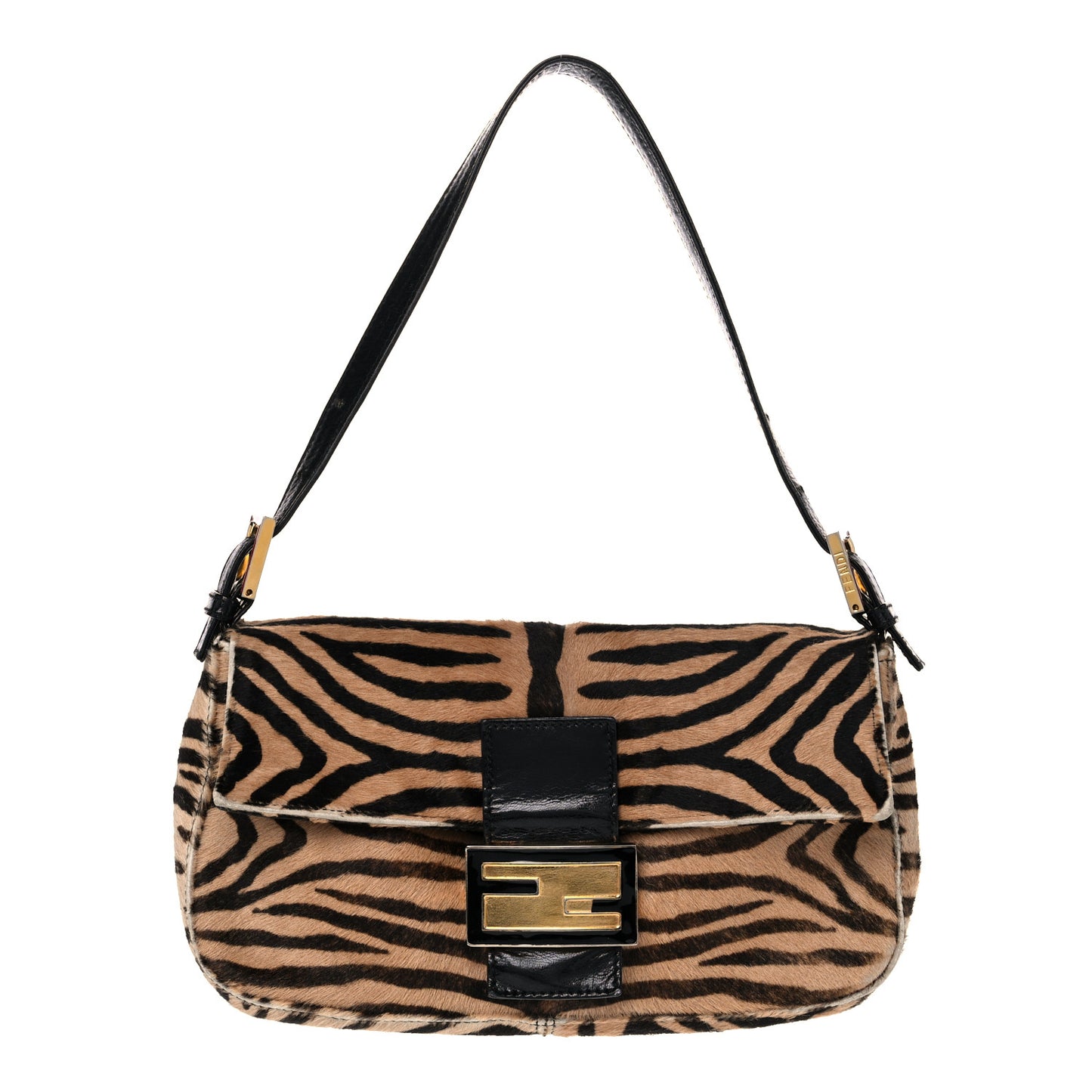 Calf Hair Zebra Print Baguette Brown