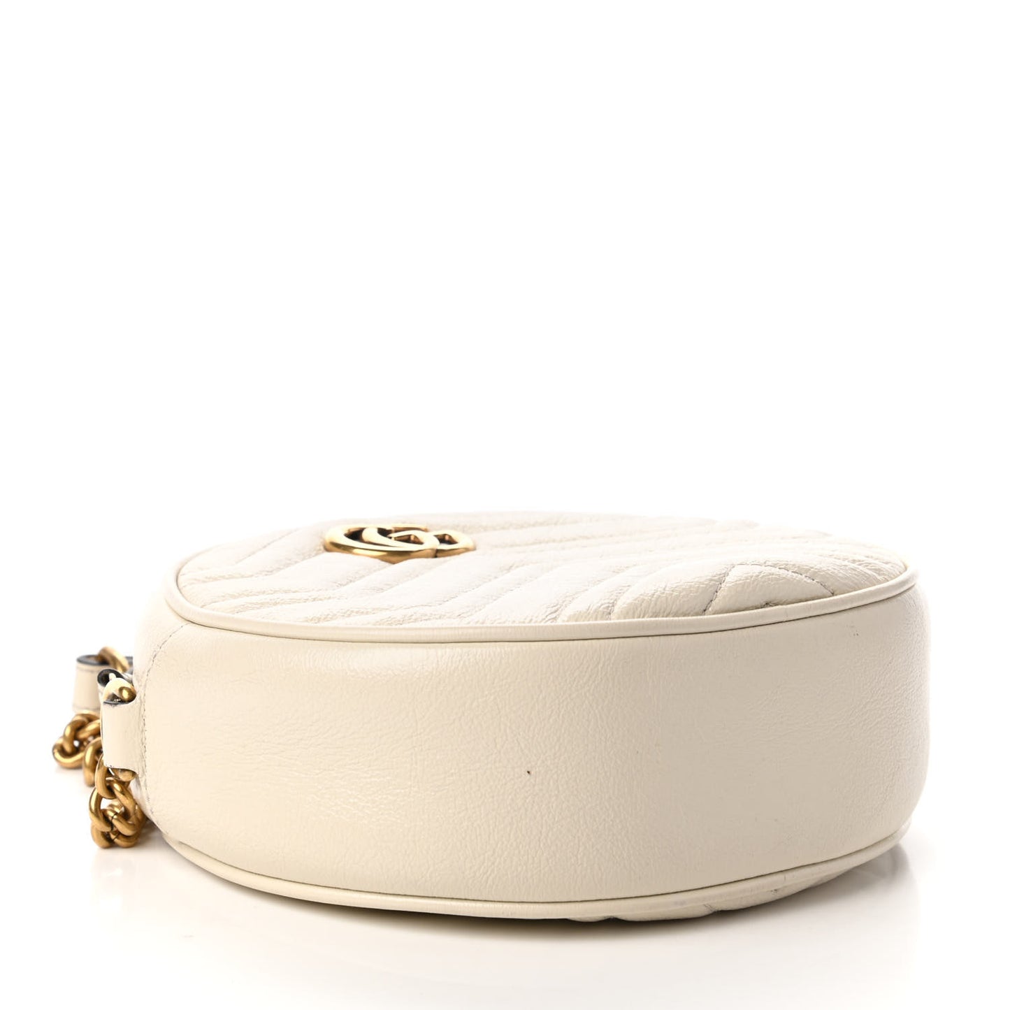 Calfskin Matelasse Mini GG Marmont Round Shoulder Bag White