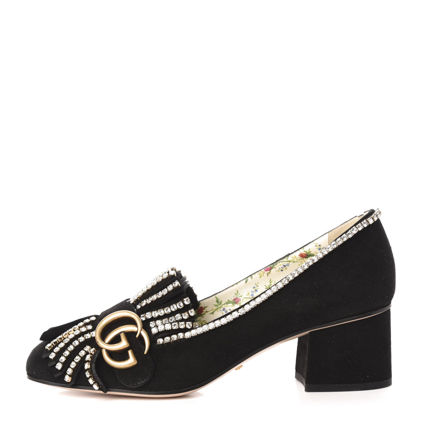 Kid Scamosciato Crystal GG Marmont Fringe 50mm Loafer Pumps 36.5 Black