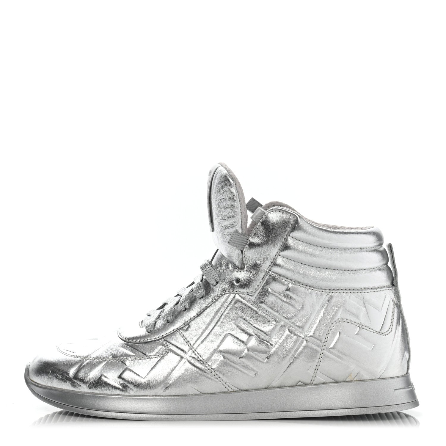 Fendi X NICKI MINAJ Metallic Nappa Macro FF Embossed Prints On High Top Sneakers 37 Silver 1 of 11
