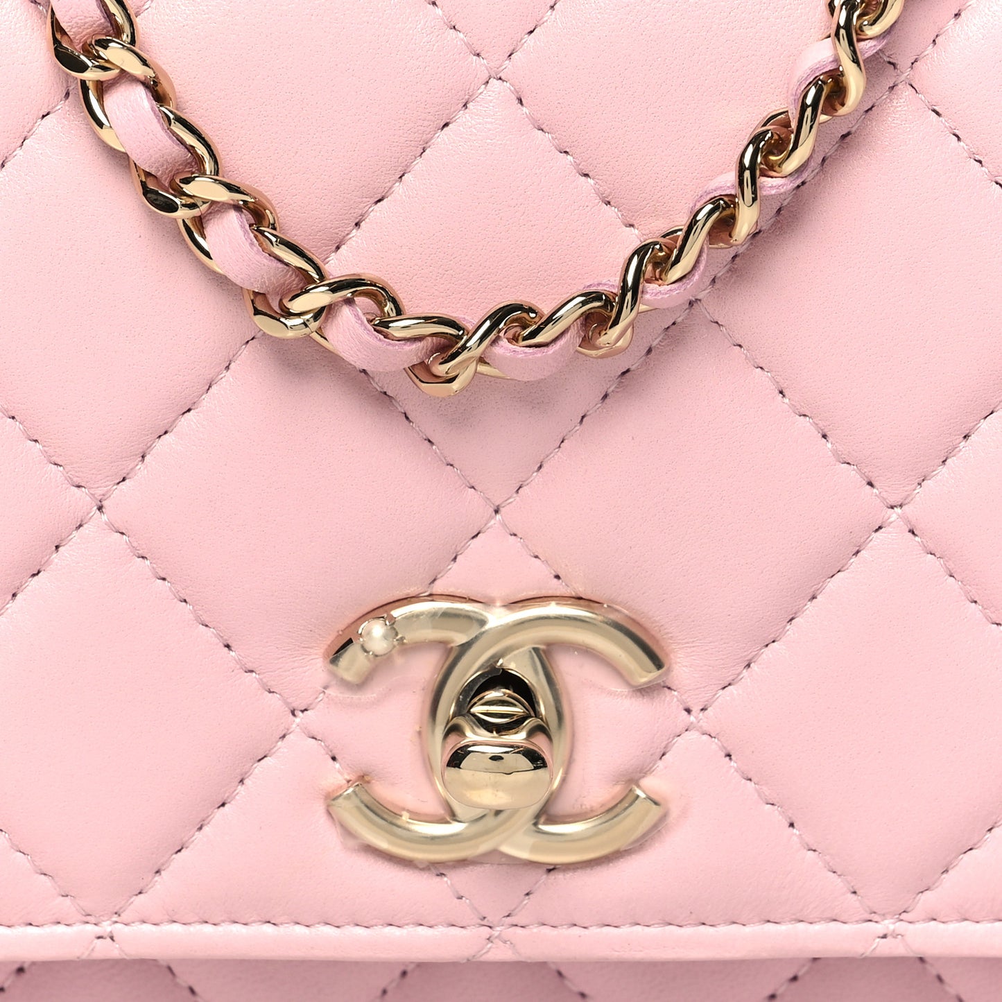 Lambskin Quilted Pearl Top Handle Wallet On Chain WOC Light Pink