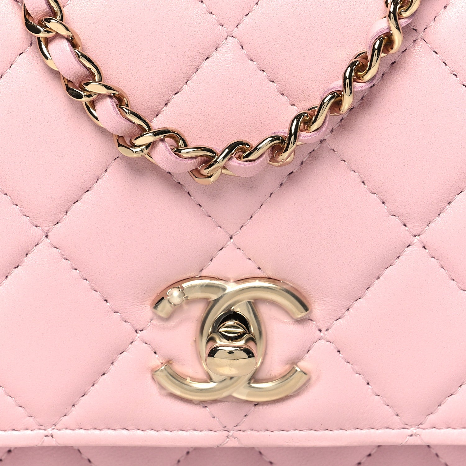 Chanel Lambskin Quilted Pearl Top Handle Wallet On Chain WOC Light Pink 9 of 11