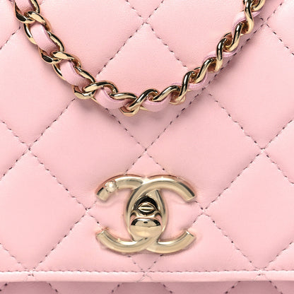 Chanel Lambskin Quilted Pearl Top Handle Wallet On Chain WOC Light Pink 9 of 11