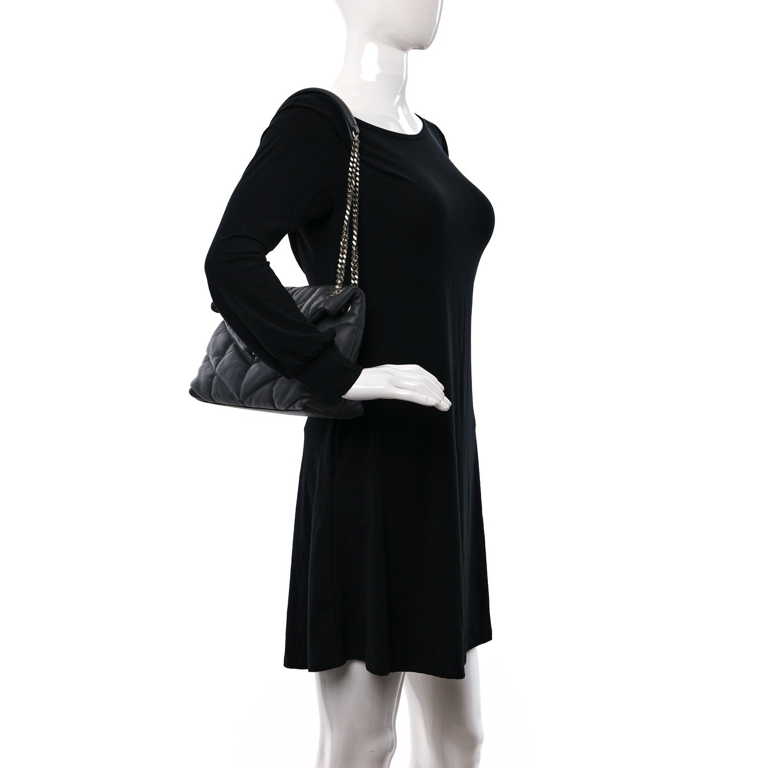 Saint Laurent Lambskin Quilted Small Loulou Puffer Monogram Chain Satchel Concrete 2 of 10