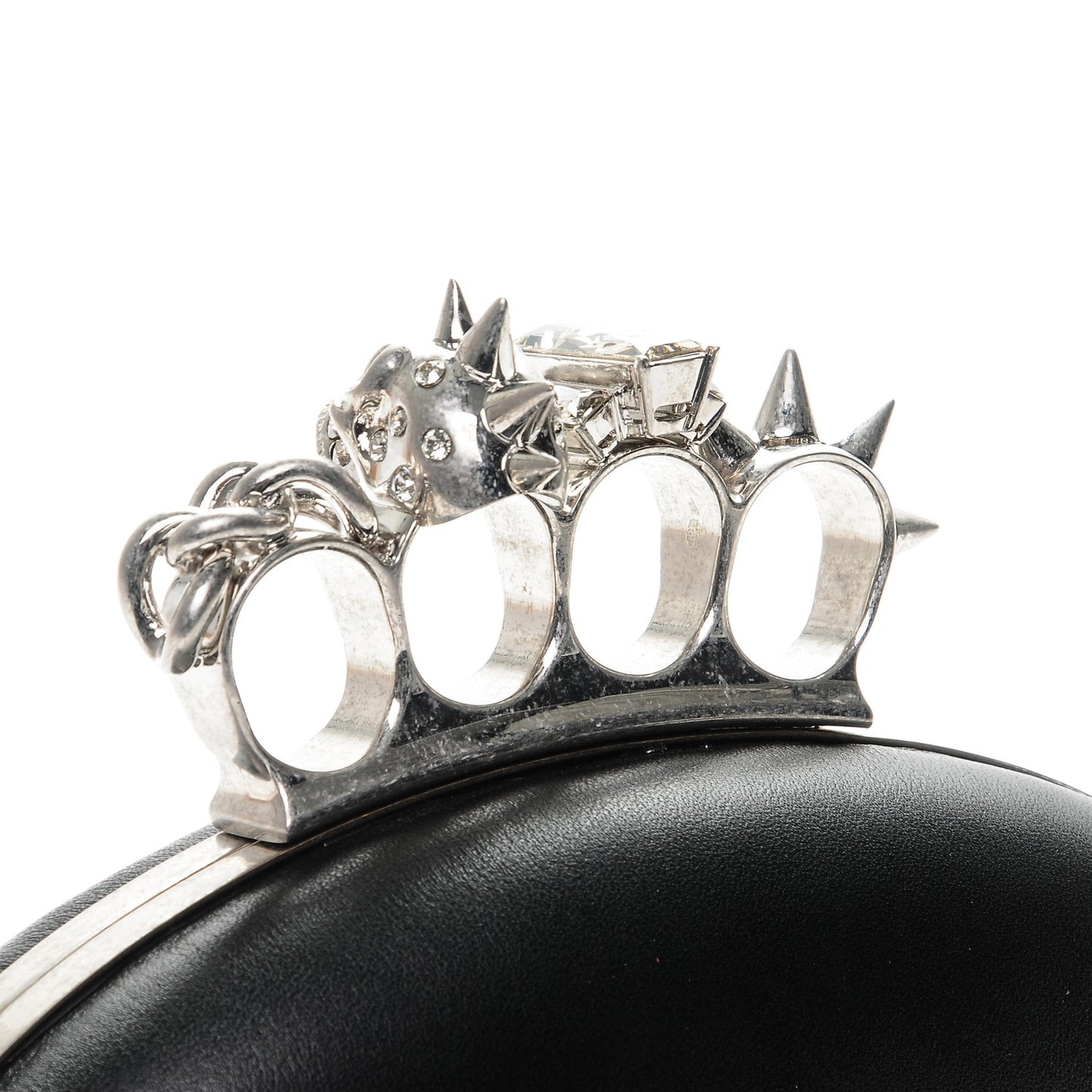Nappa Skull Knuckle Oval Box Clutch Black