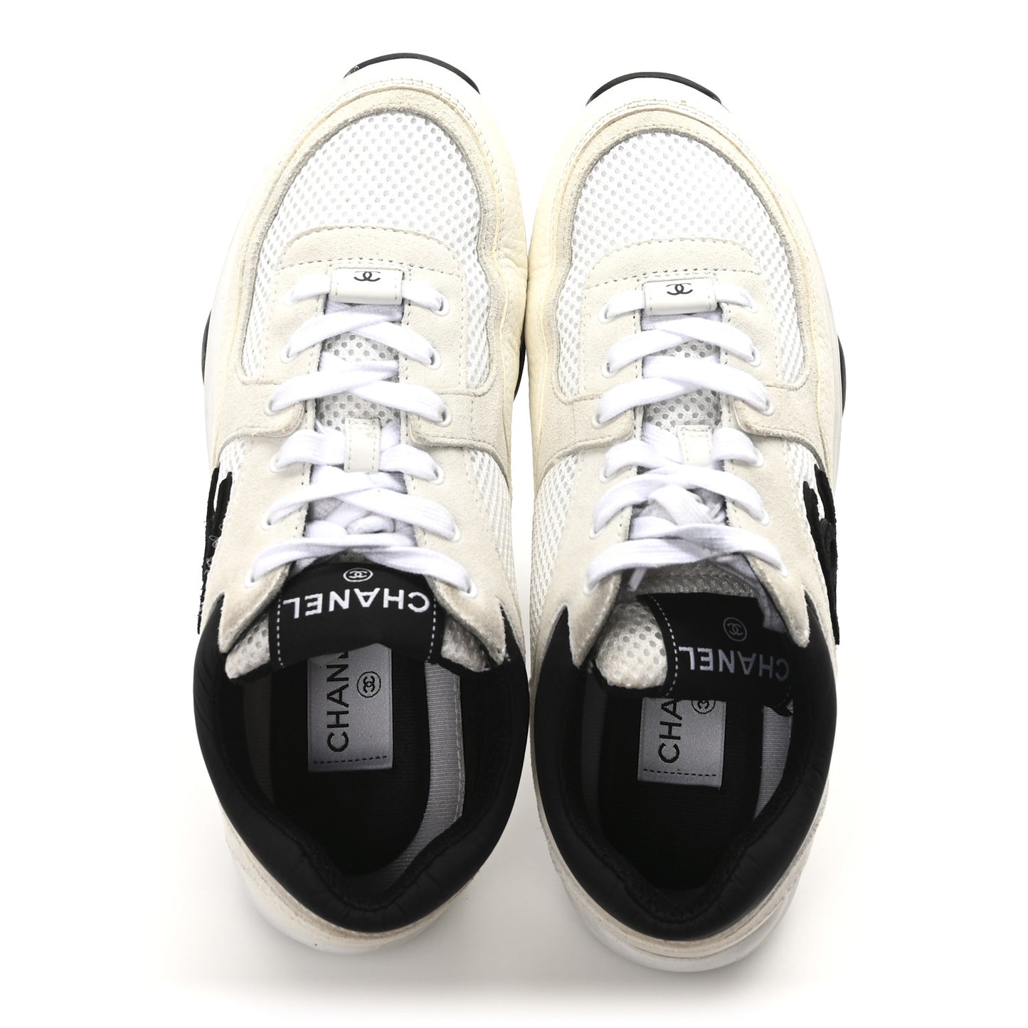 Mesh Suede Calfskin Grained Calfskin Womens CC Sneakers 39 White Black