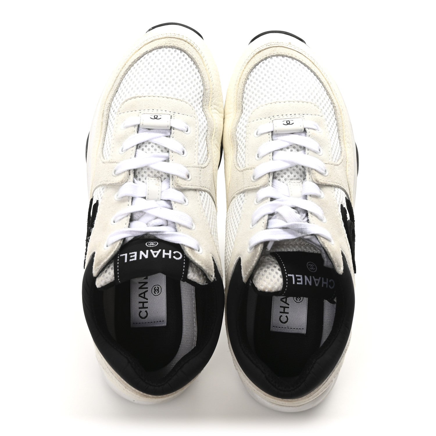 Chanel Mesh Suede Calfskin Grained Calfskin Womens CC Sneakers 39 White Black 2 of 9