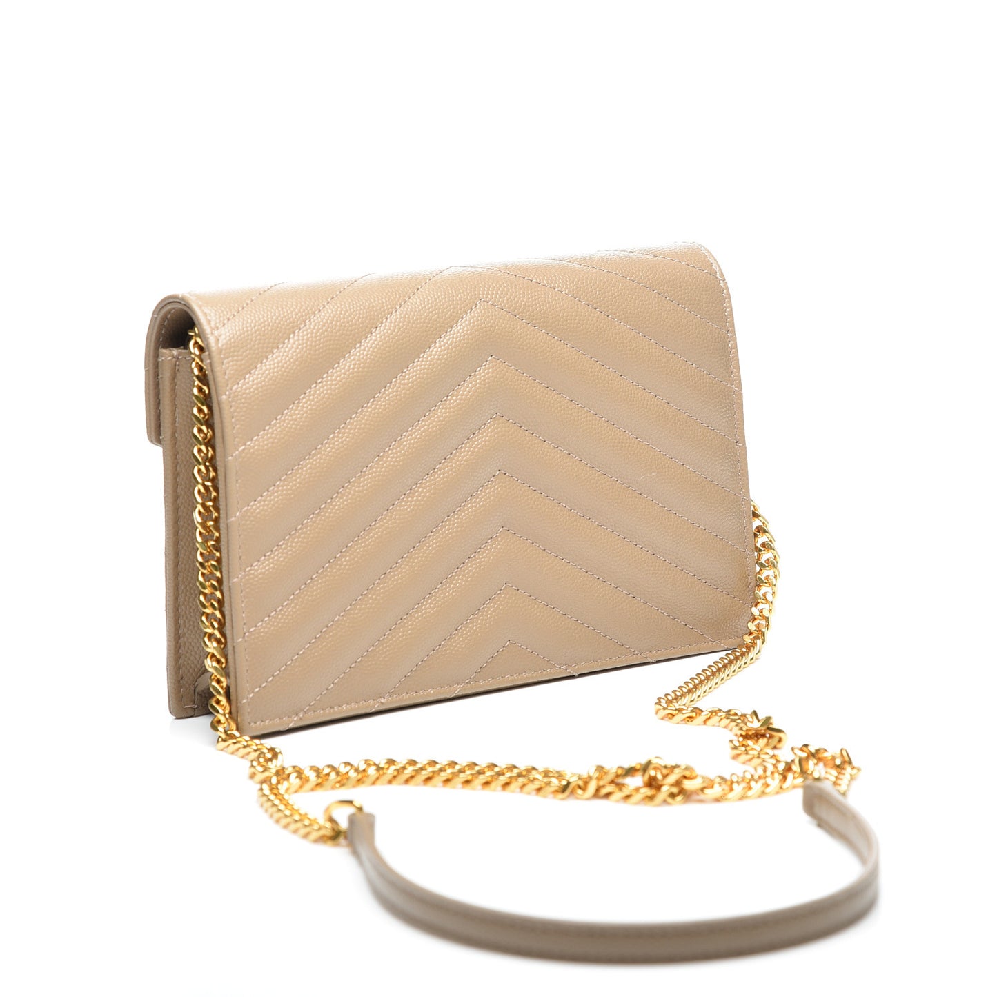 Grain De Poudre Matelasse Chevron Monogram Envelope Chain Wallet Taupe