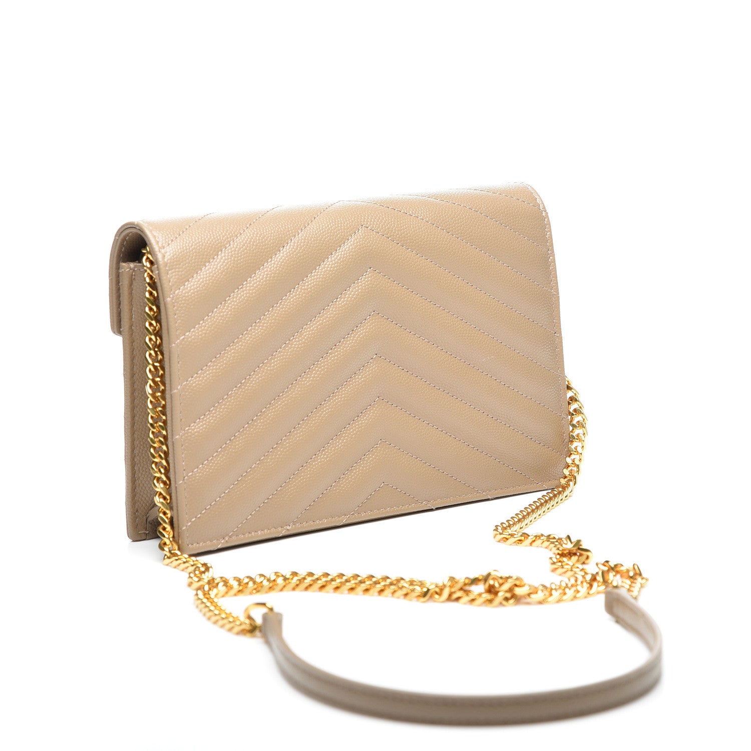 Saint Laurent Grain De Poudre Matelasse Chevron Monogram Envelope Chain Wallet Taupe 2 of 8