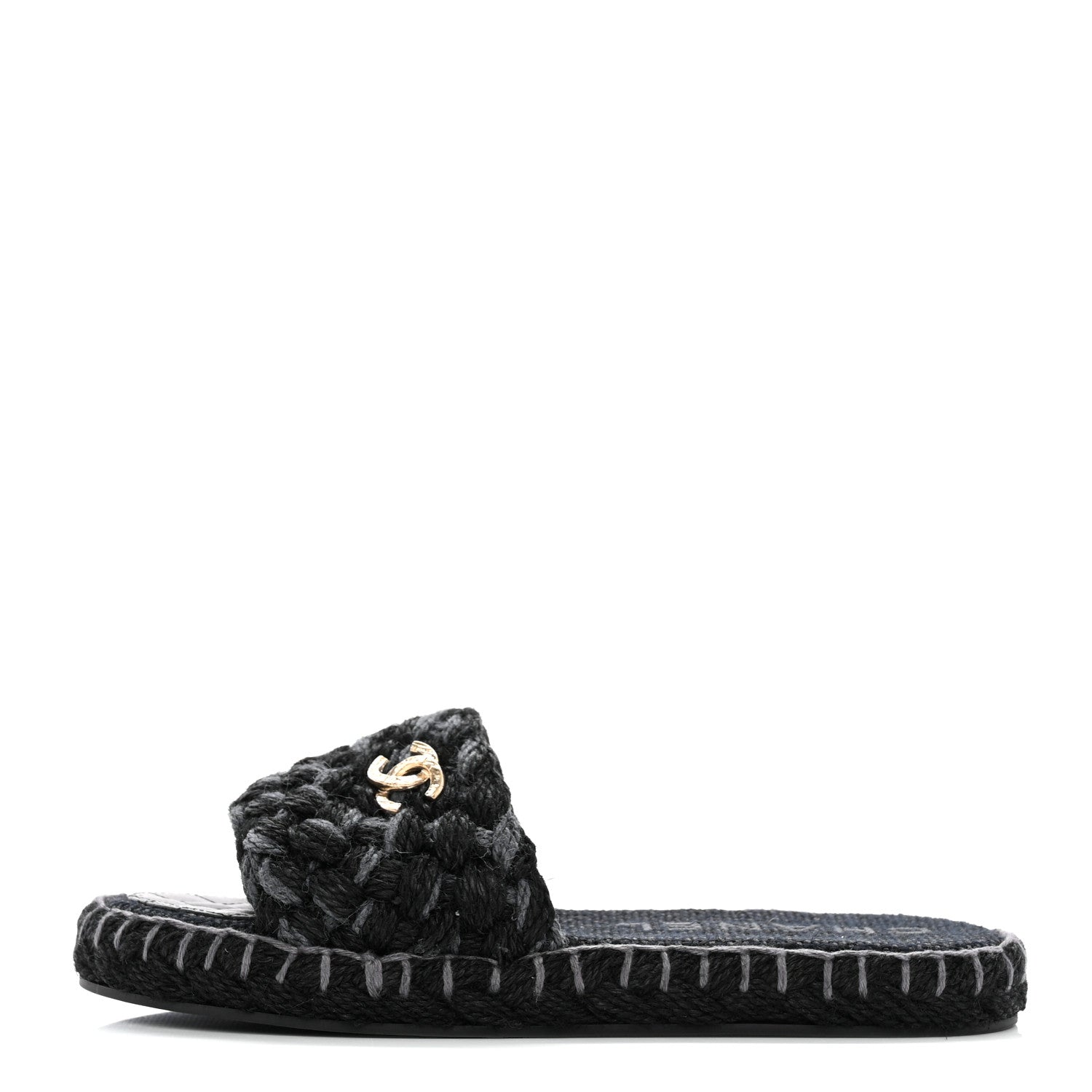 Chanel Knit Braided Slide Sandals 39 Black 1 of 10