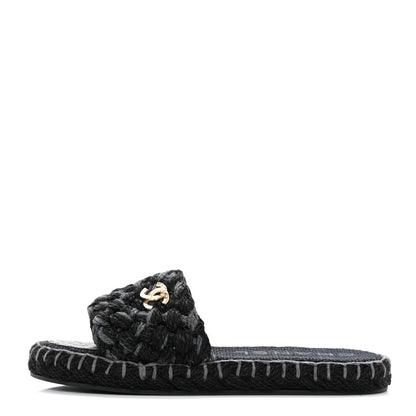 Chanel Knit Braided Slide Sandals 39 Black 1 of 10