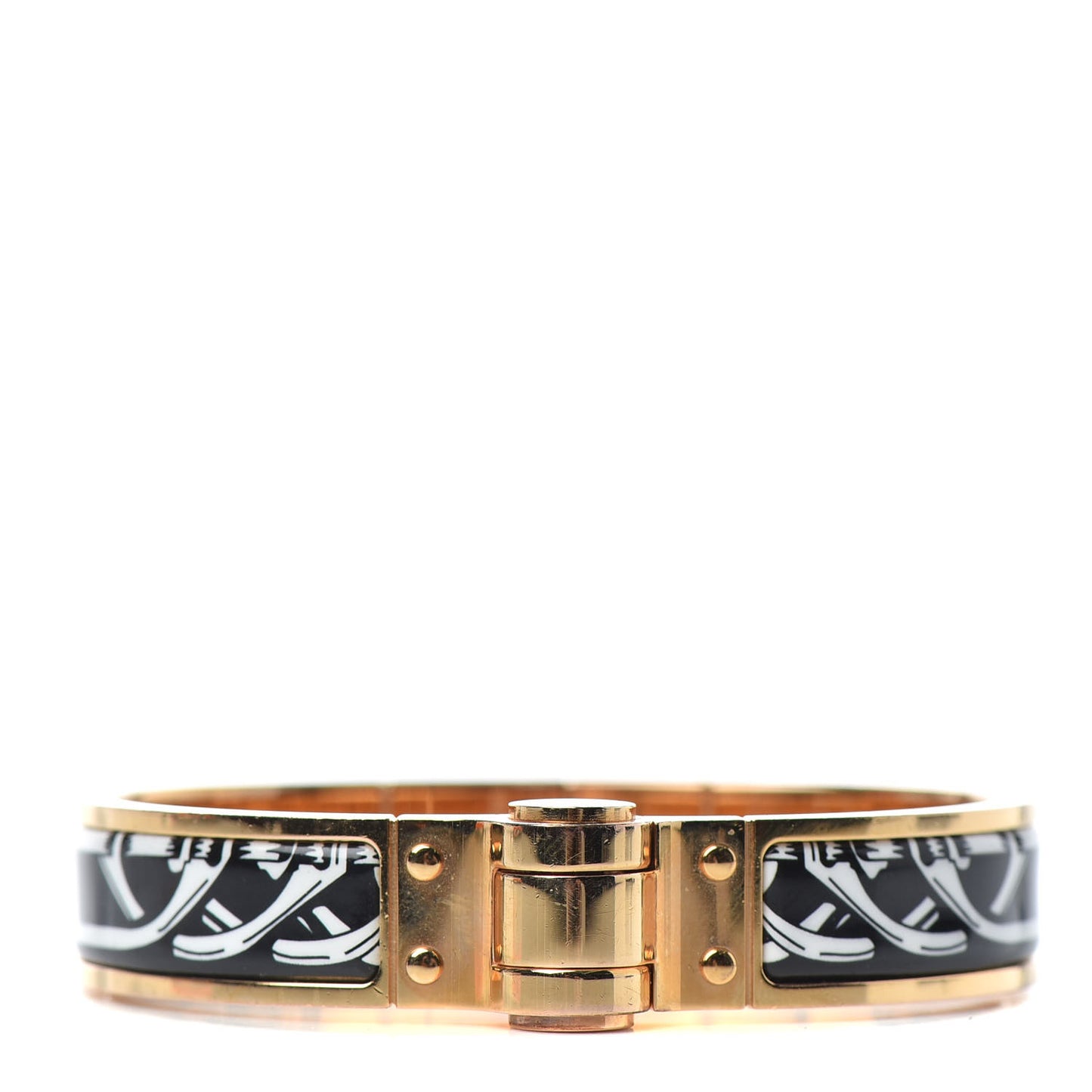 Enamel Printed Narrow Balades Equestres Positif Negatif Hinged Bracelet M Black